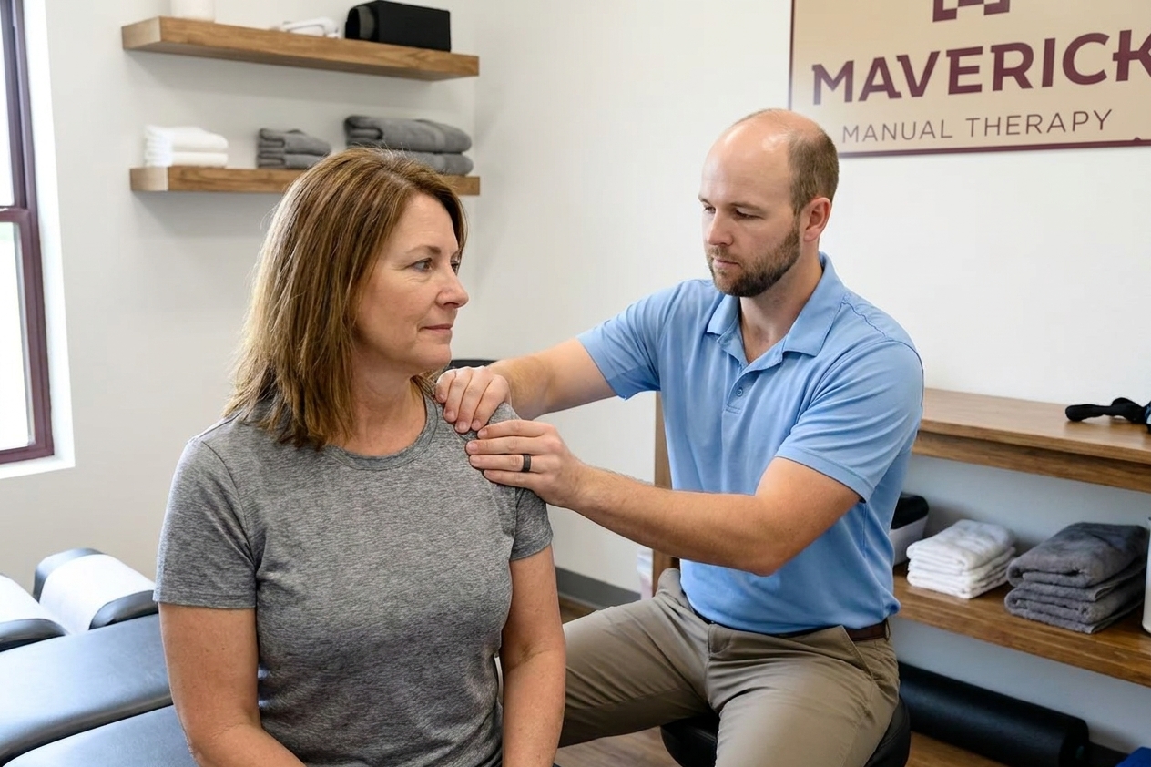 Athletic patient performing therapeutic exercise with a physical therapist at a manual therapy and sports rehabilitation clinic in San Antonio, TX